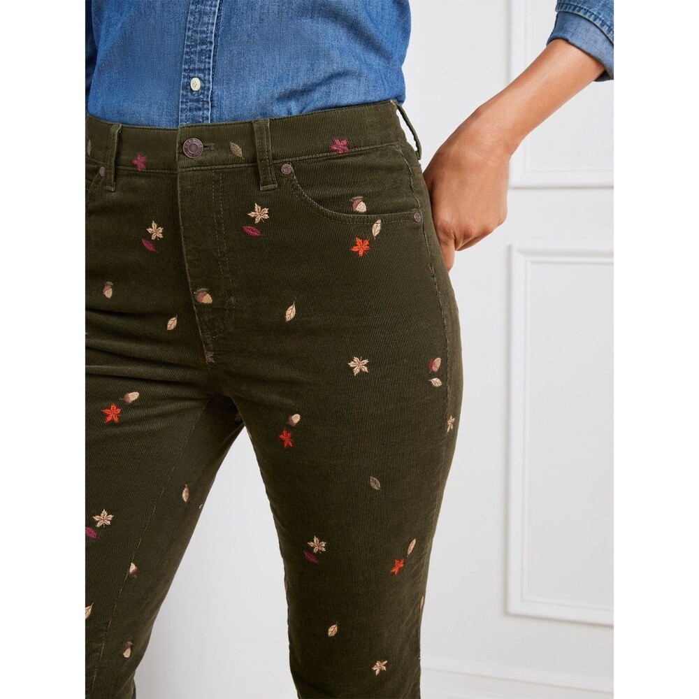 Talbots Women’s Stretch Corduroy Straight Leg Pants Acorn Leaves Green 6P Fall